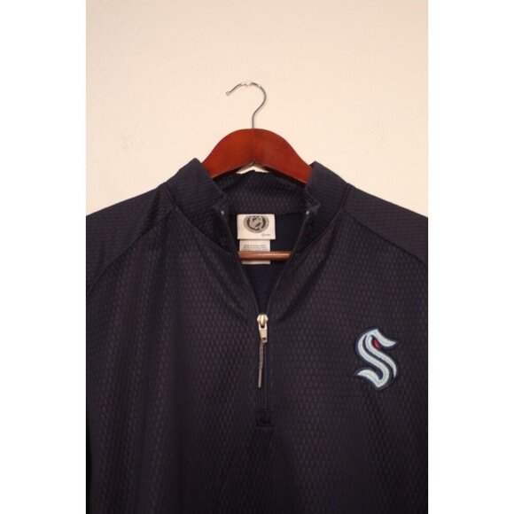 SEATTLE KRAKEN NHL 1/4 ZIP BLUE LONG SLEEVE Pullover STITCHED LOGO MEN'S M NWOT - Picture 2 of 13